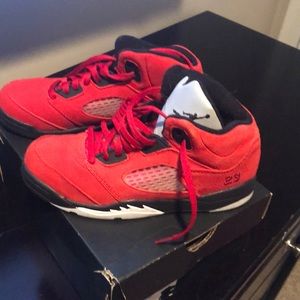 Red and black suede finish youth air Jordan’s